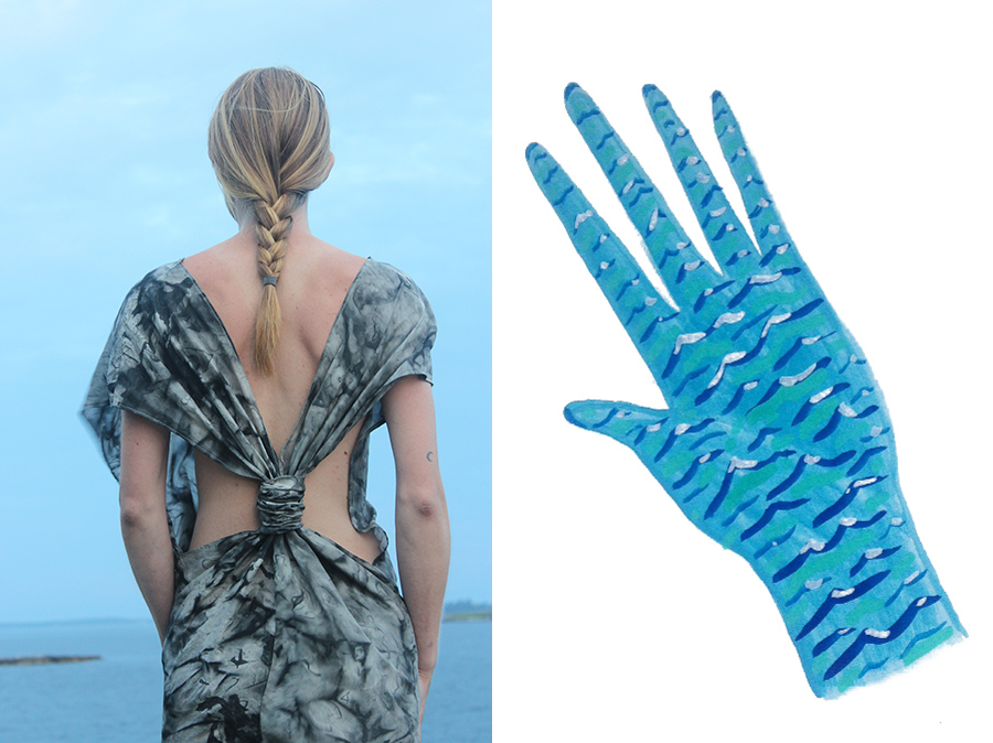 MYFAWNWY: (L) Salt Water Silk Jumpsuit and (R) Waving To You, from the Island & I collection, 2015.