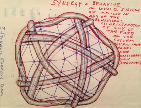 R. Buckminster Fuller, Three Frequency Geodesic Sphere, graphite and felt-tip pen on paper, n.d. Department of Special Collections, Stanford University Libraries.