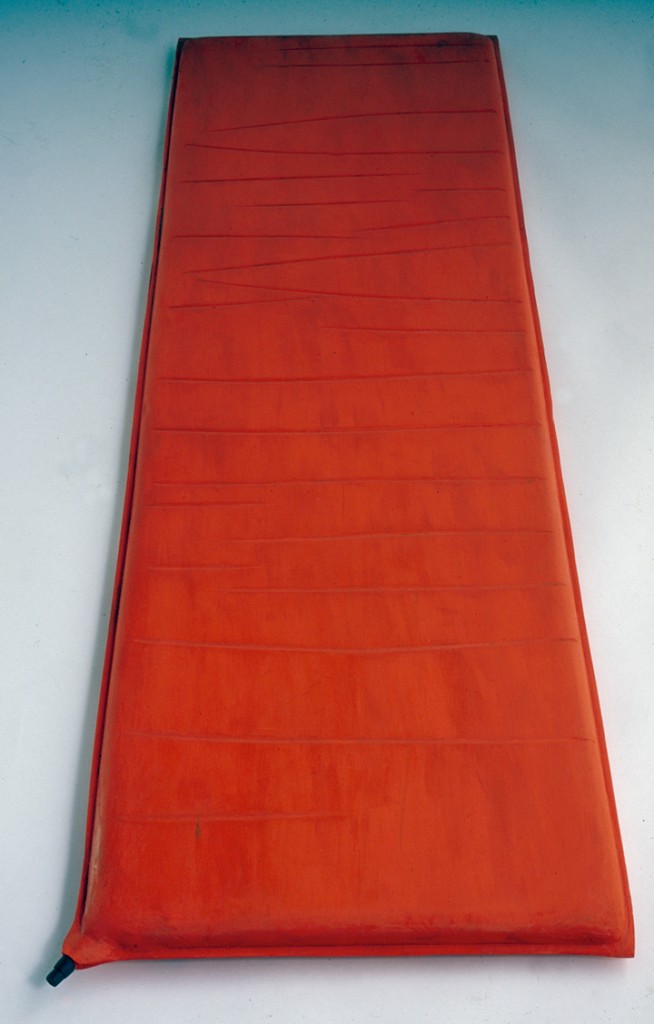 Duncan Hewitt, Orange Thermarest (mine), carved and painted wood, 72 x 22 x 2 in, 2000. 