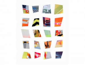 Distinct Zones IV (X20), serigraph collage assemblage, 12" x 15, 2014.