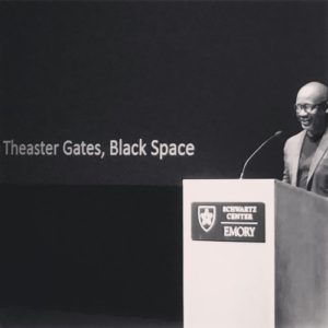 Theaster Gates delivering his talk “Black Space” on February 3 at Emory University. (Photo: Carl Rojas)