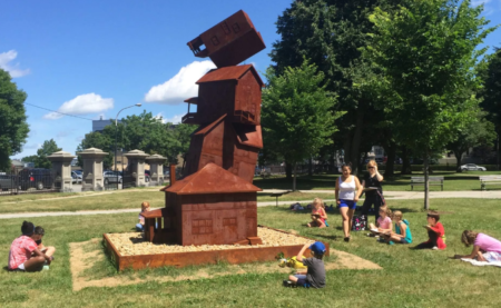 Judith Hoffman's "The American Dream", installed in Lincoln Park, Portland, ME. TEMPOart is asking three artists to reinterpret the concept of the American dream and its relevance through three temporary public art projects this summer.