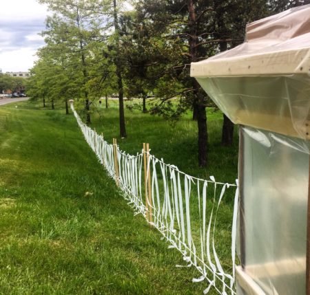 John Sundling, Ghost Fence, 2017. Installed in the median of Franklin Arterial in Portland, ME, as the first of three temporary art projects facilitated by TEMPOart this summer.
