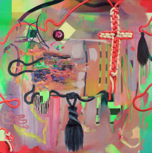 Elizabeth Kleene, “Happy, Lucky, Good”, acrylic and oil on panel, 12" x 12”, 2014. Image courtesy of Gallery 49.
